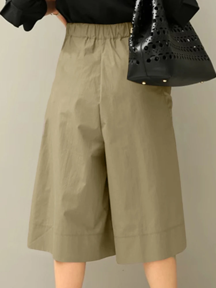 ZANZEA الصيف بنطال ذو قصة أرجل واسعة النساء 2025 السببية مطوي العجل طول السراويل جيوب فضفاضة الصلبة موضة مرونة الخصر بنطلونات #3