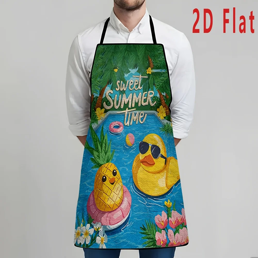 1Summer Pool Apron – Pineapple & Duck in Floatie, “Sweet Summer Time” Text, Polyester,  Unisex, No Pocket