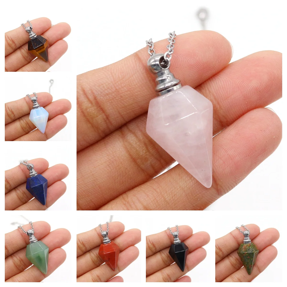 

1PC Hexagonal Perfume Bottle Necklace Natural Lapis Lazuli Tiger Eye Stone Pendant Women's Fashion Jewelry Healing Necklace Gift