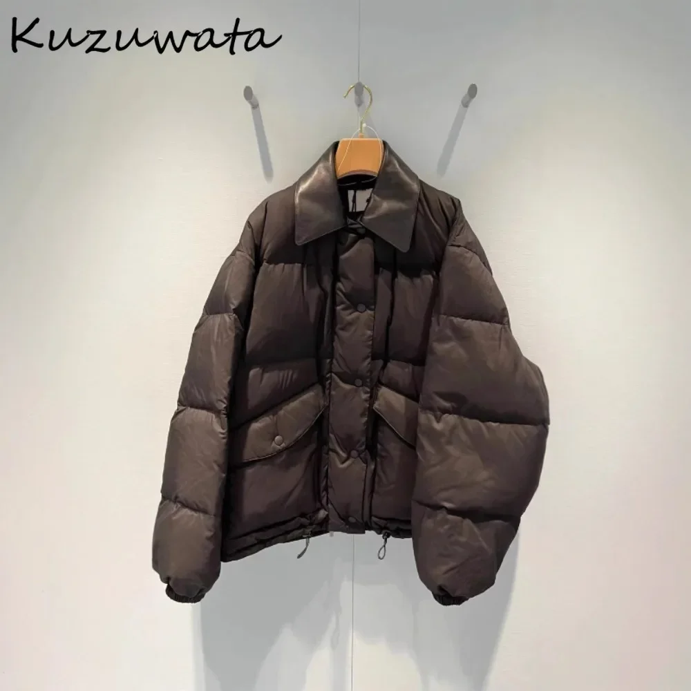 

Kuzuwata Winter New Vintage Harajuku Simple Parkas Loose Soft Casual Patchwork Coat Japan Elegant Minority French Style Jacket