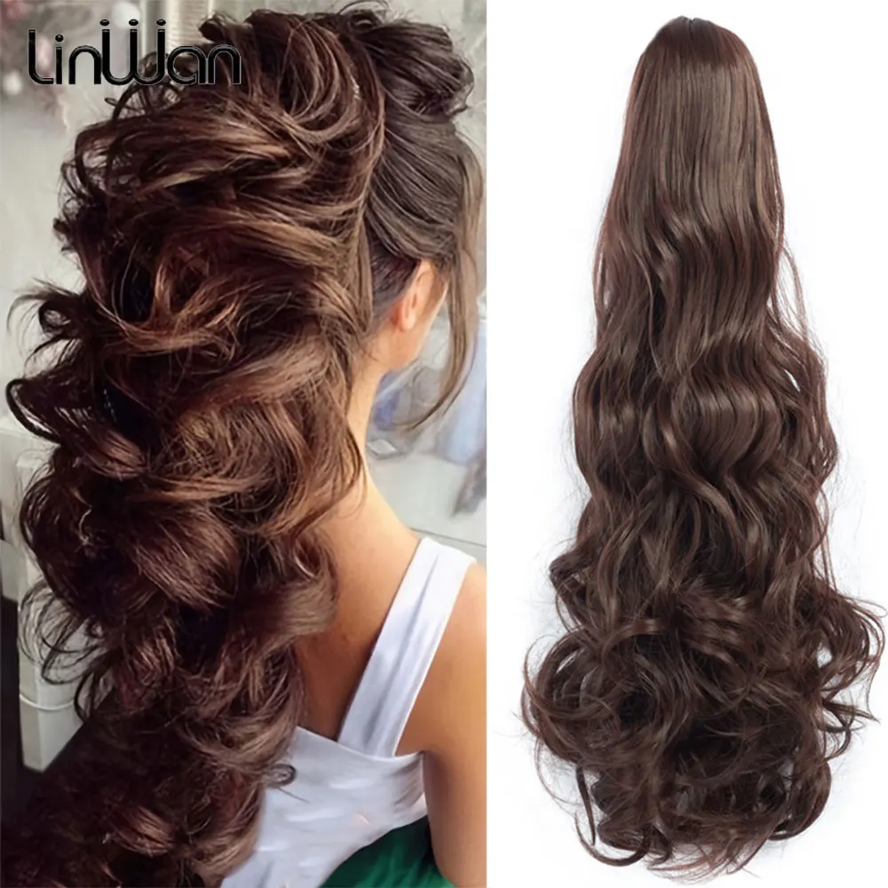 

Long Wavy Ponytails Hair Extension Claw Clip On Ponytail Hair Extension For Women Pony Tail Hairpiece Curly Style linwan