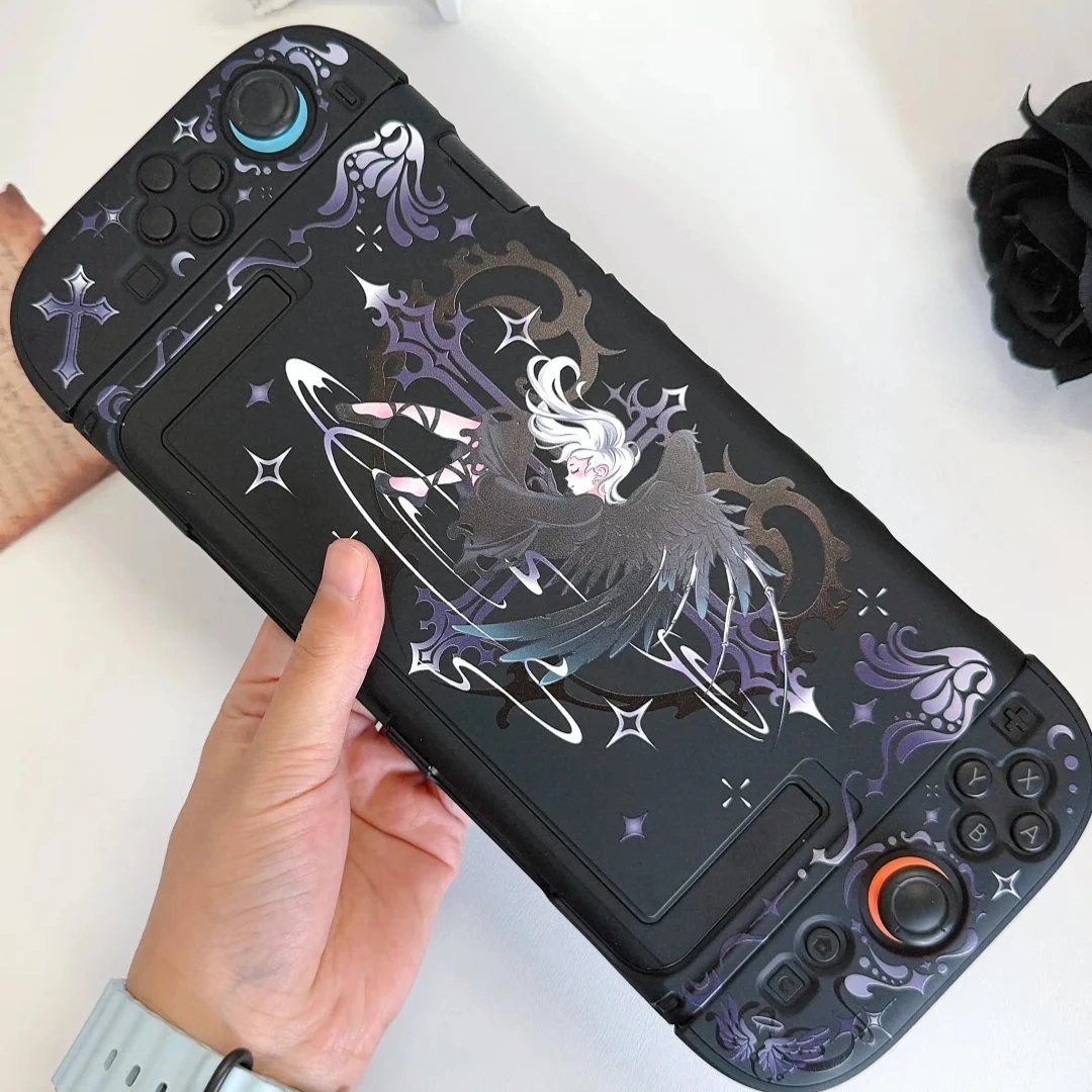 Gothic Dark Wing Angel Black NS2 Detachable Hard Case for Nintendo Switch 2 Console Dockable Joy-Con Controller Cases Dock Cover