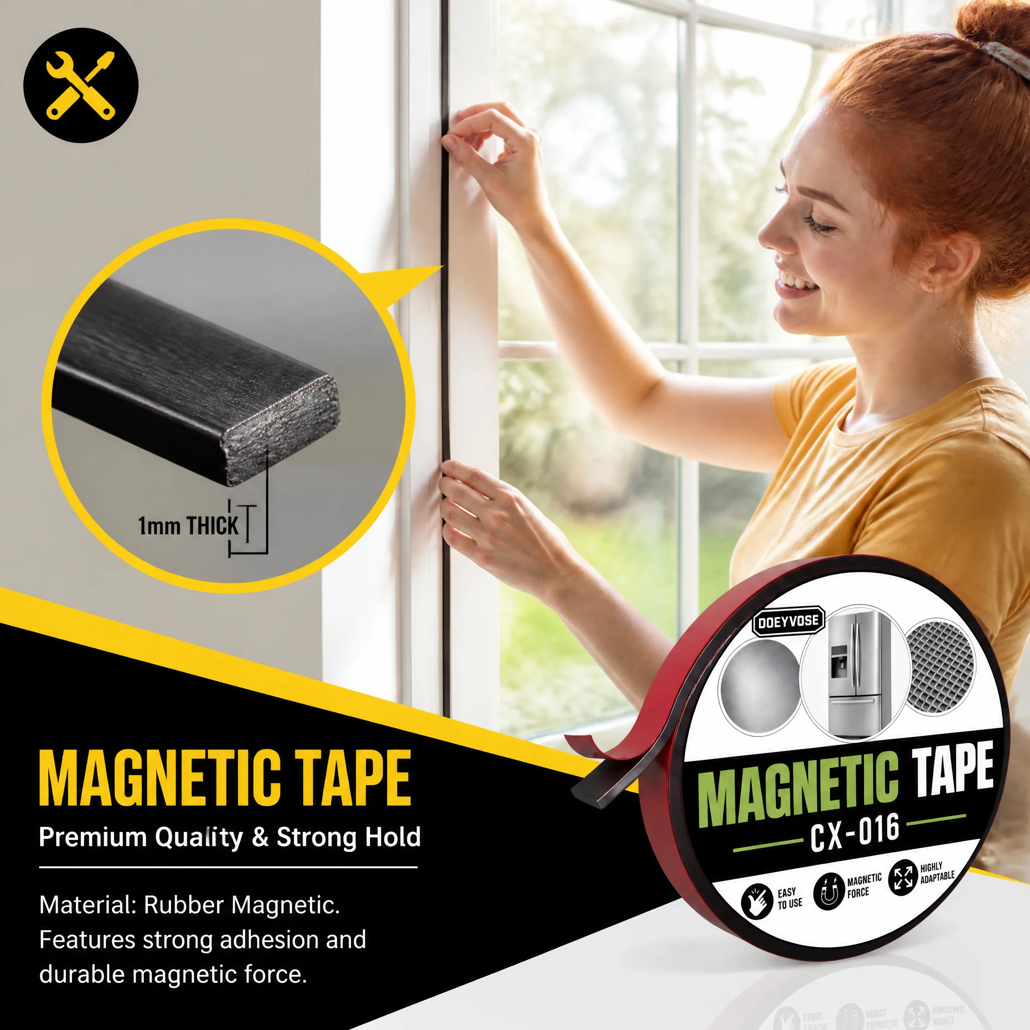 Flexible Self Adhesive Magnet Tape 1cm Width 1mm Thick 1 Meter