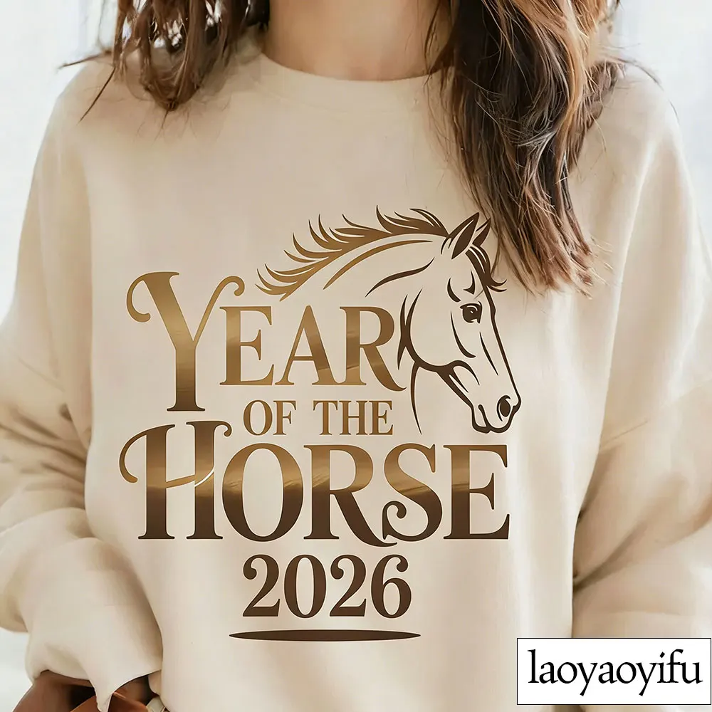 Ano novo chinês cavalo moletom ano novo chinês 2026 com capuz feliz ano novo chinês zodíaco cavalo design inverno de manga comprida