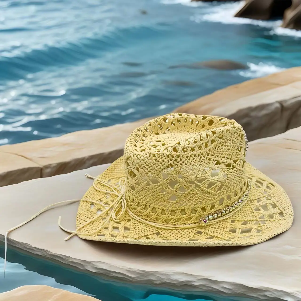 HongLuan Beach Yellow Cowboy Straw Hat Man for Cowboy Hat Party ,Cowboy Accessories & Cowgirl Hats for Ladies Adults Woman