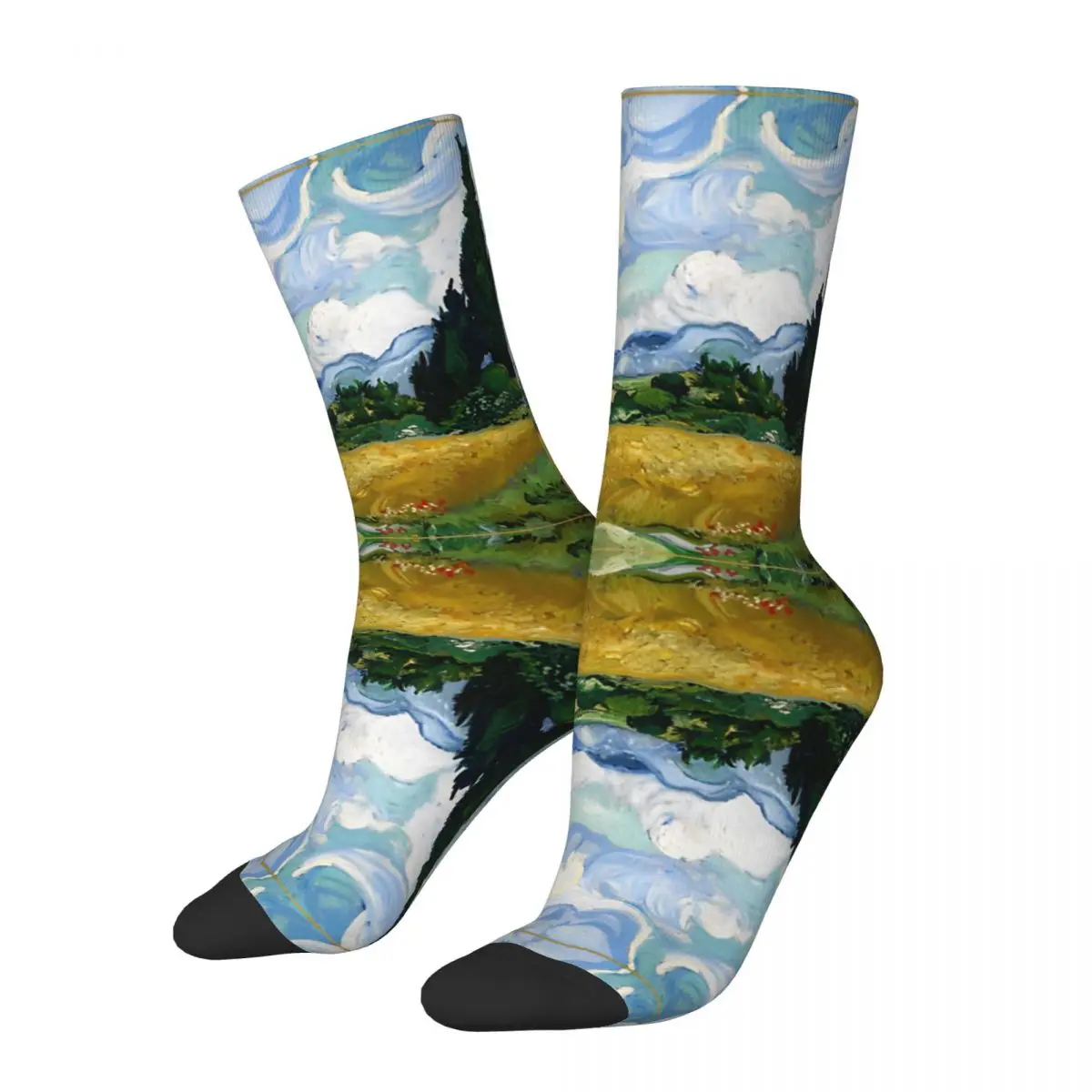 Vincent Van Gogh Wheat Fields Cypruses Stockings Men Socks Warm Soft Vintage Socks Spring Running Non-Slip Graphic Sock