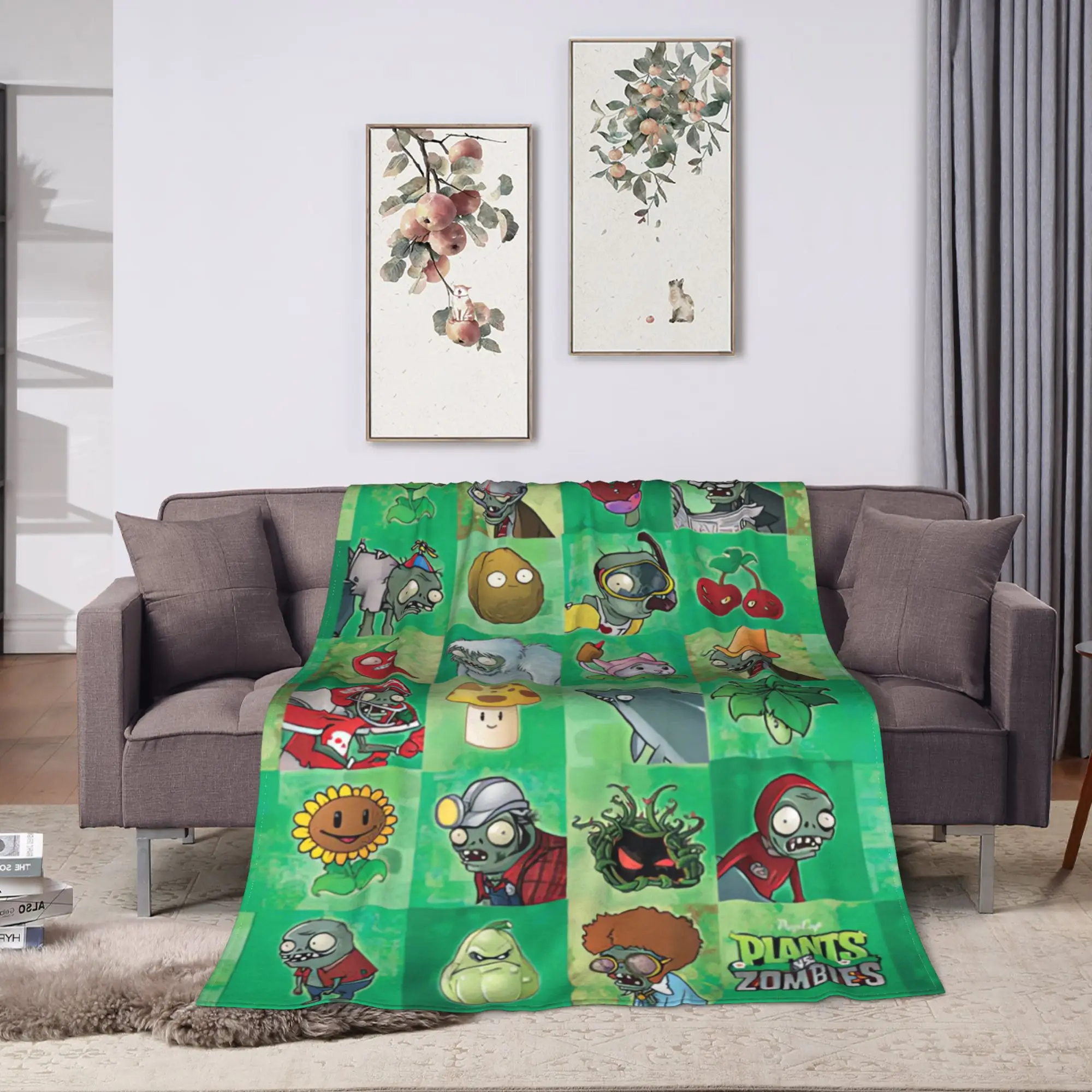 P-Plants-vs-Zombies Video Games Warm Soft Blanket  Travel Office Plush Throw Blanket Outdoor Flannel Bedspread Sofa Bed Cover