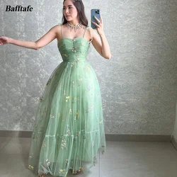 Bafftafe Fairy Green Embroidery Prom Dresses Floral Lace Tied Straps Formal Party Gowns Customized Pastoral Birthday Dress