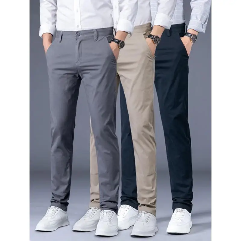 

Size 28-38 Men Pants Spring Autumn Casual Cotton Slim Straight Long Chinos Slacks Business Black Grey Khaki Blue