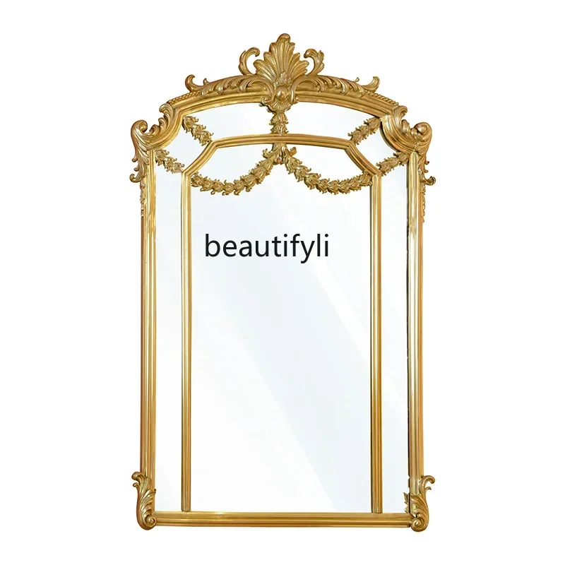

French luxury, heavy industry lace gold decorative mirror villa foyer bedroom retro hanging mirror