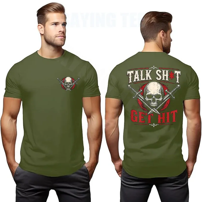 Talk Shit Get Hit Lustiges Sarkastisches Spruch-T-Shirt Witziges T-Shirt Y2k Totenkopf Horror Herrenbekleidung Halloween-Kostüm Baumwolle Streetwear Top – Detail 9