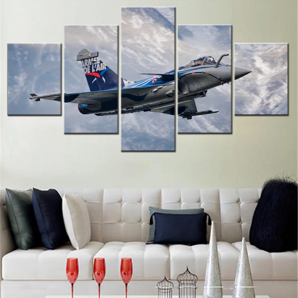 

5 Pieces Canvas Wall Arts Poster Painting Dassault Rafale Artwork Modular Picture Print Home Decor Living Room Bedroom Mural