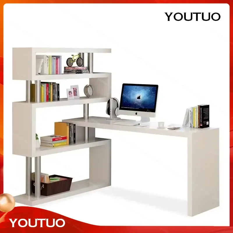 Modern Computer Desk with Bookshelf Standing Desk Shelf High Quality Wooden Bookshelf with Computer Desk مكتب كمبيوتر