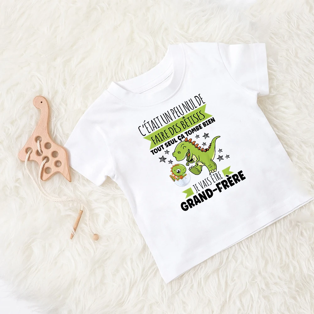 

Dinosaur&I Will Become A Big Brother Print Kids T-shirt Short Sleeve Child Tees Top Casual Pregnancy Announcement Tee Clothes