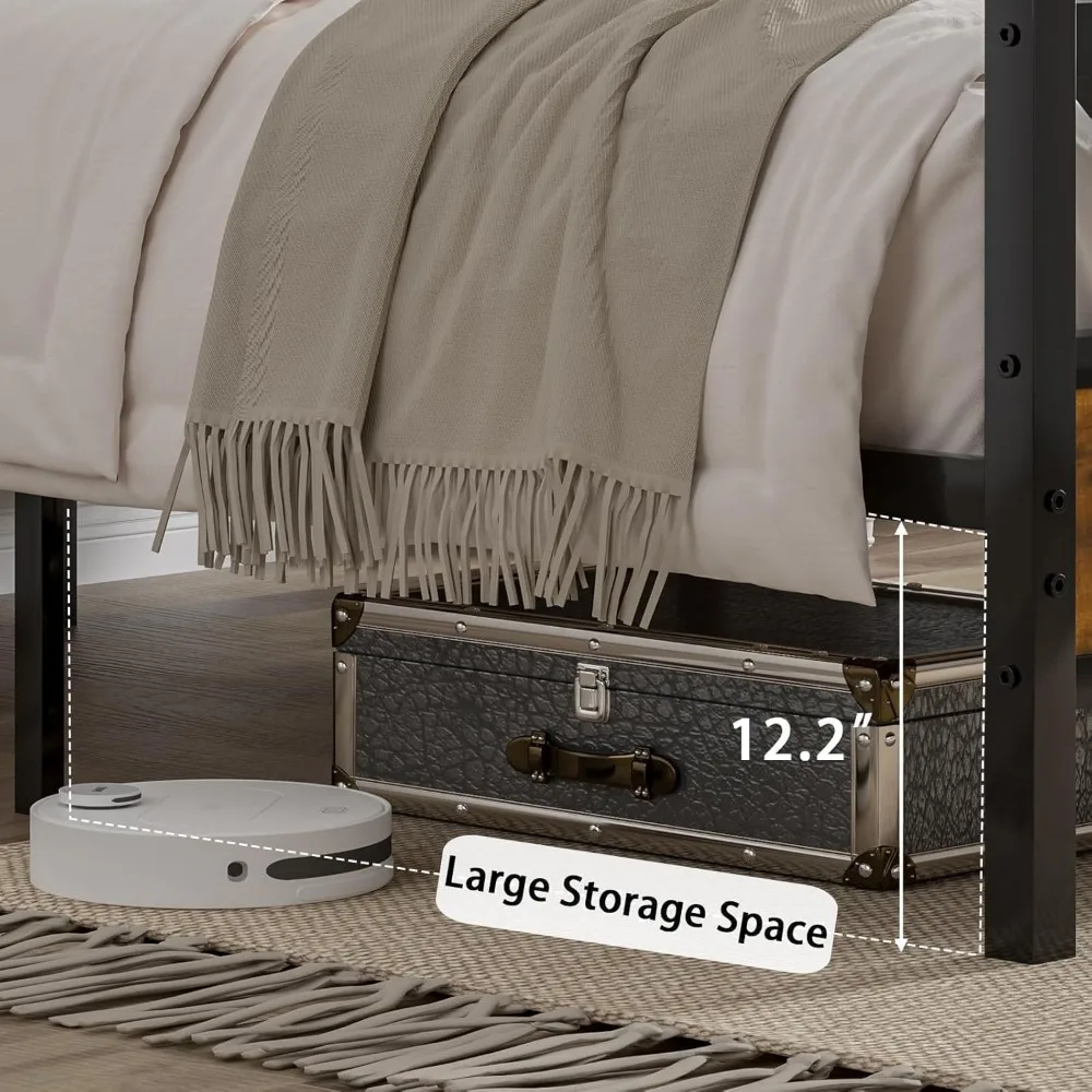 Estructura de cama de tamaño completo, cama con plataforma industrial de 51,2 pulgadas, cabecero alto, estructura de cama completa con soporte de metal fuerte, estructura de cama completa