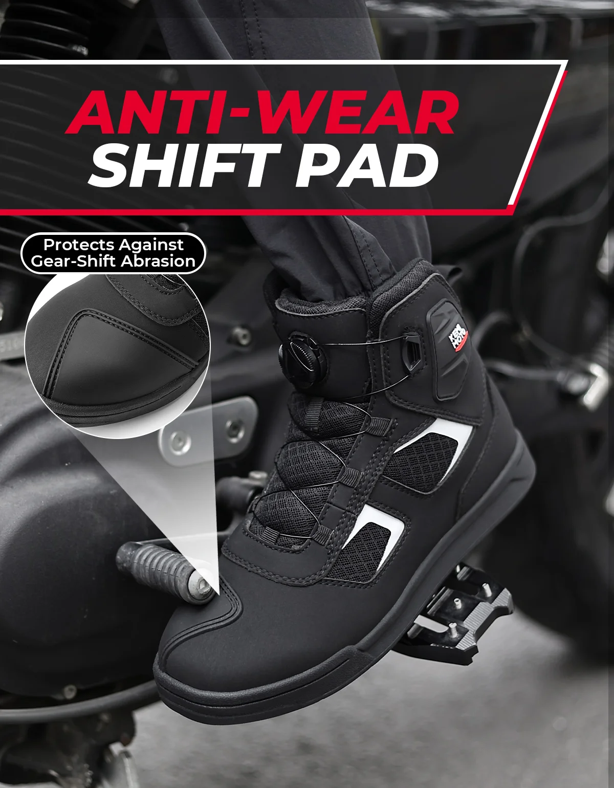 Motorcycle Lace-Free Shoes for Men Summer Breathable Anti-Slip Motobike Riding Protective Urban Commuting Flat Sole Shoes
