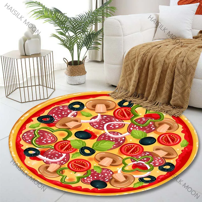 Multiple sizes Italian pizza, vegetables sausage Print Round Carpet Living Room Bedroom Table Chair Sofa Decorative Carpet