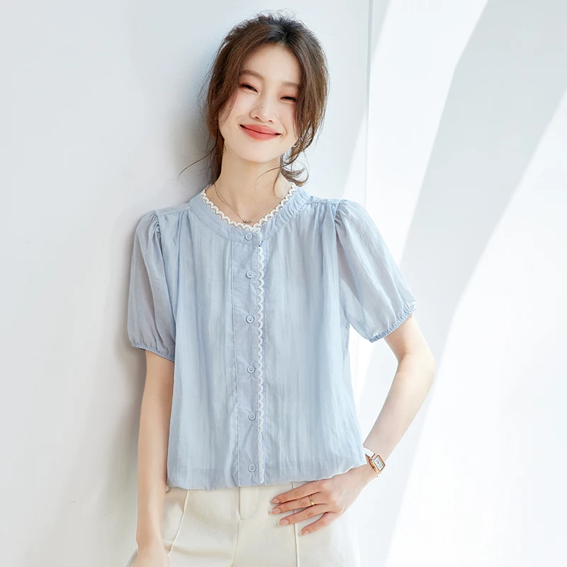 Fashionable round Neck Short Sleeve Cotton Shirt Women's Summer New Design Slimming Personality T-Shirt Top Korean Style Loos...