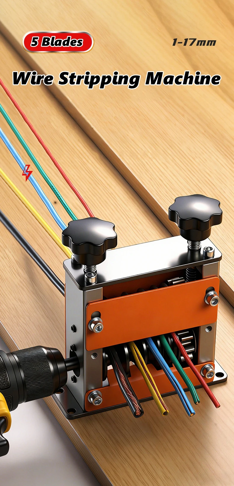 Outil de dénudage de fils, dénudeur de câbles portable manuel et électrique avec 6 trous et 5 lames