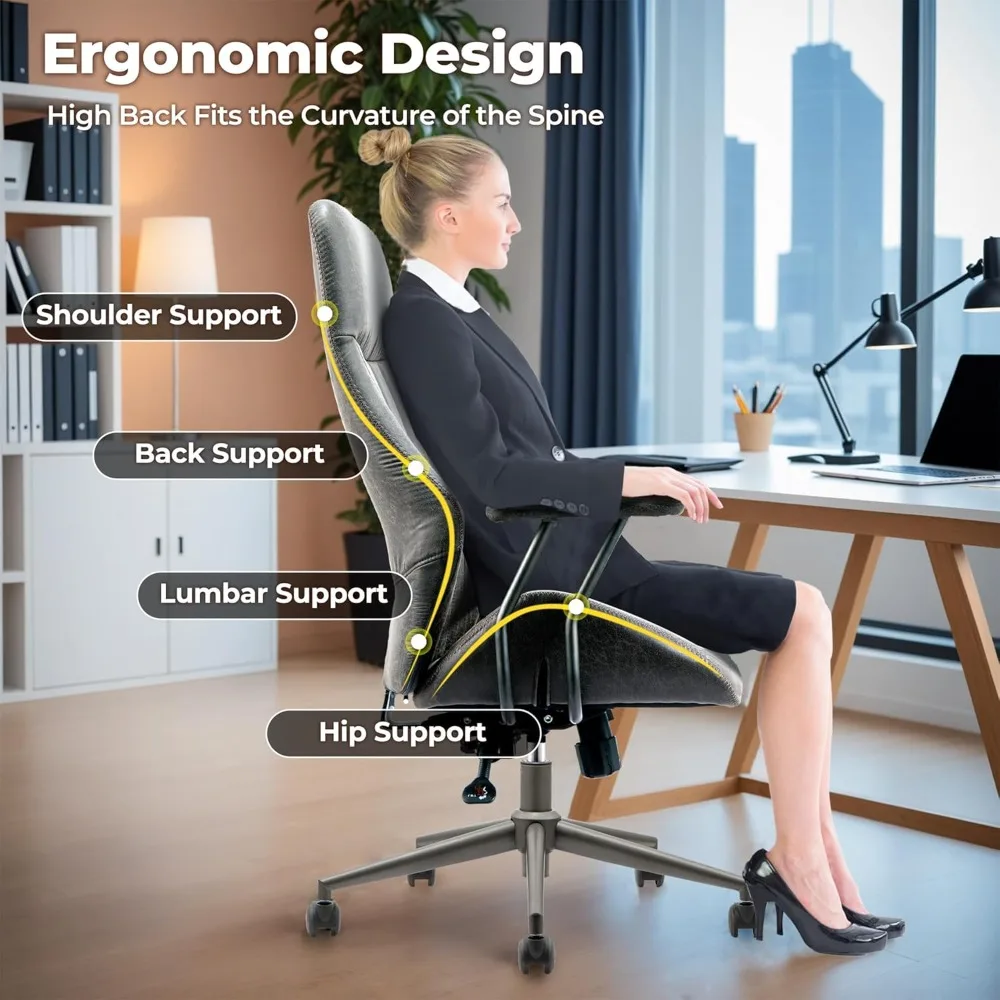 

Home Office Ergonomic Chair, Mid-Century Modern Luxury Faux Suede Leather Chairs, Comfy High Back Computer Swivel, Customized