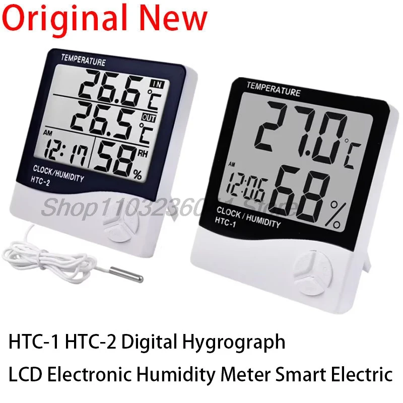 HTC-1 HTC-2 LCD Electronic Digital Temperature Humidity Meter Home Thermometer Hygrometer Indoor Outdoor Weather Station Clock