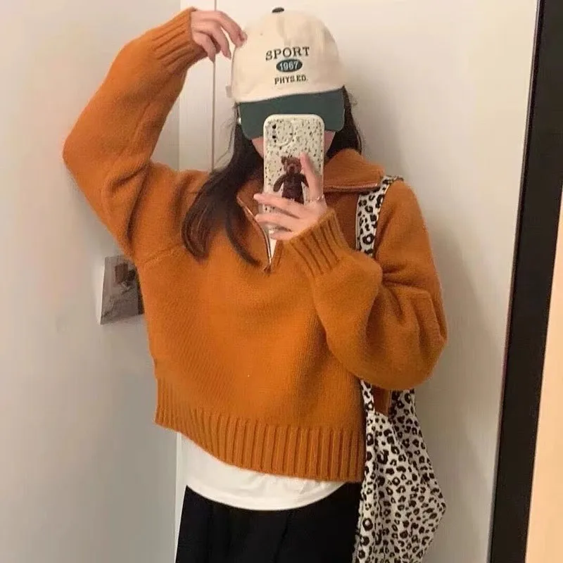 Maglione pullover a mezza catena sciolto a collo alto alla moda e semplice, maglione a maniche lunghe con temperamento autunnale e invernale