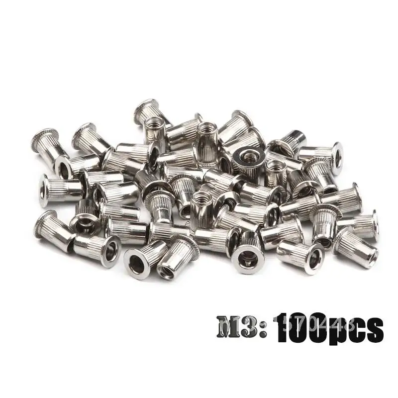 Ensemble de rivets à tête plate en acier inoxydable, insert de révélation, multi-taille, écrou, M3 figuré, M5, M6, kg, 100 pièces