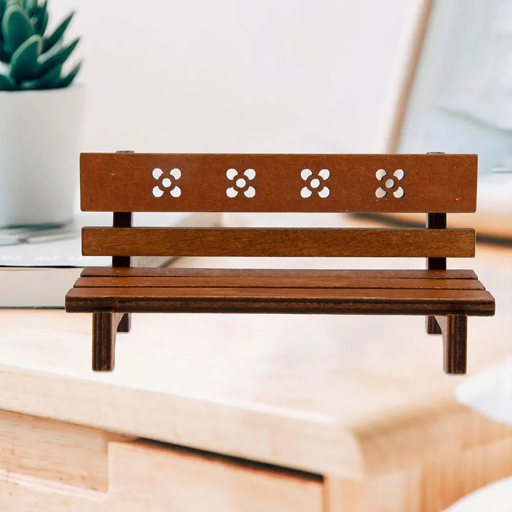 2 Pcs 레트로 공원 벤치 장식품 미니 인형 집 장식 소형 좌석 나무 모델 가구 모델 만들기