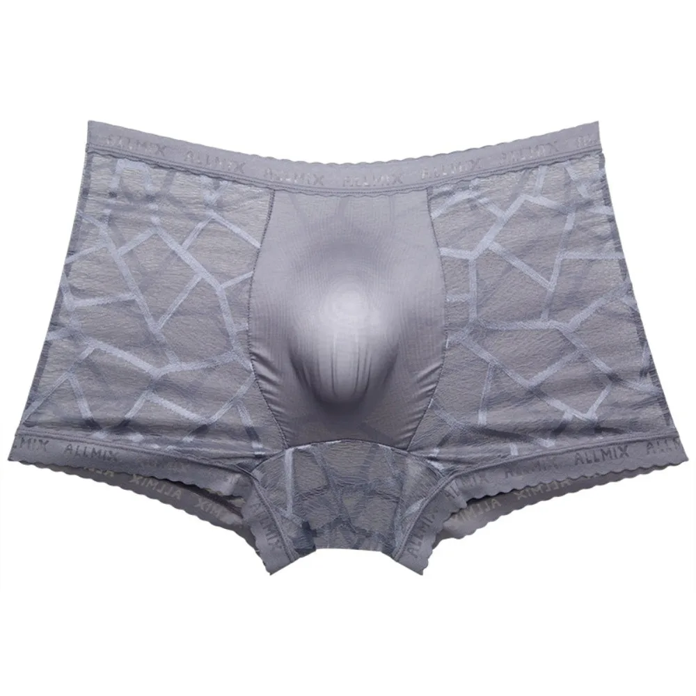 

Простые мужские трусы-боксеры с низкой талией, кружевные шорты из ледяного шелка, боксеры с дышащей сеткой, тонкое нижнее белье для мужчин на каждый день