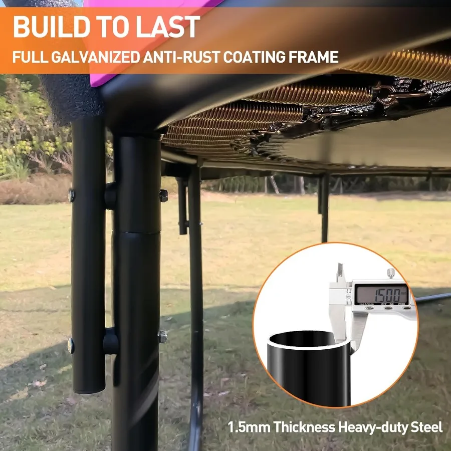 ترامبولين عالي التحمل بسعة 1500 رطل مع أوتاد الرياح الشبكية وحطوق كرة السلة للبالغين متوفر في 8 10 12 1 #2