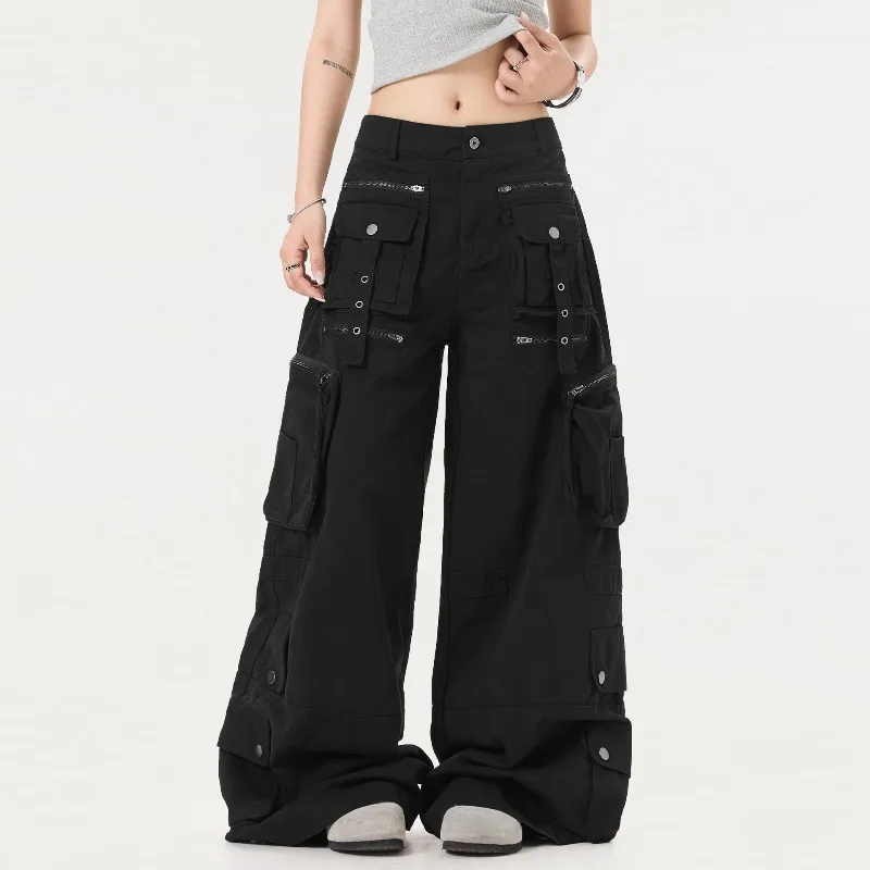 OR FL American Streetwear Brand Function 100 Cotton Women Cargo Trousers Multiple Pockets Baggy Wide Leg Slacks Women's Y2k Pant