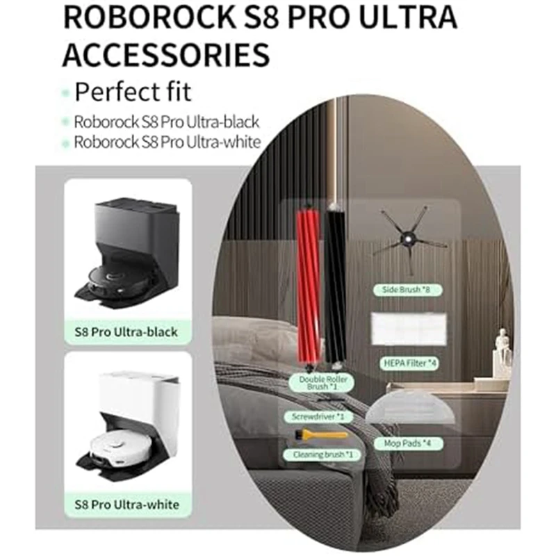 Para Roborock S8 / S8 + / S8 Pro Ultra Robot aspirador Cepillo Lateral principal filtro Hepa paño de mopa bolsas de polvo piezas