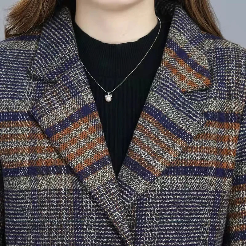 2023 Spring Autumn New Middle-aged Elderly Women's Quilted Thick Woolen Mother's Dress Temperament Slim Fit Wild Version Coat W2