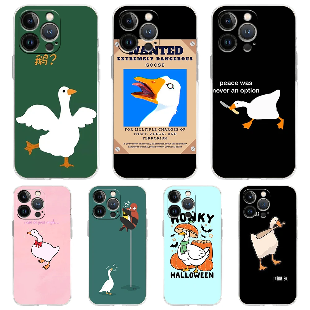 Cartoon Cute Goose Game Transparent Silicone Phone Case For iPhone 15 14 13 12 11 Pro Max X XR 8 7 Plus SE2020 XS Max Shell Bags