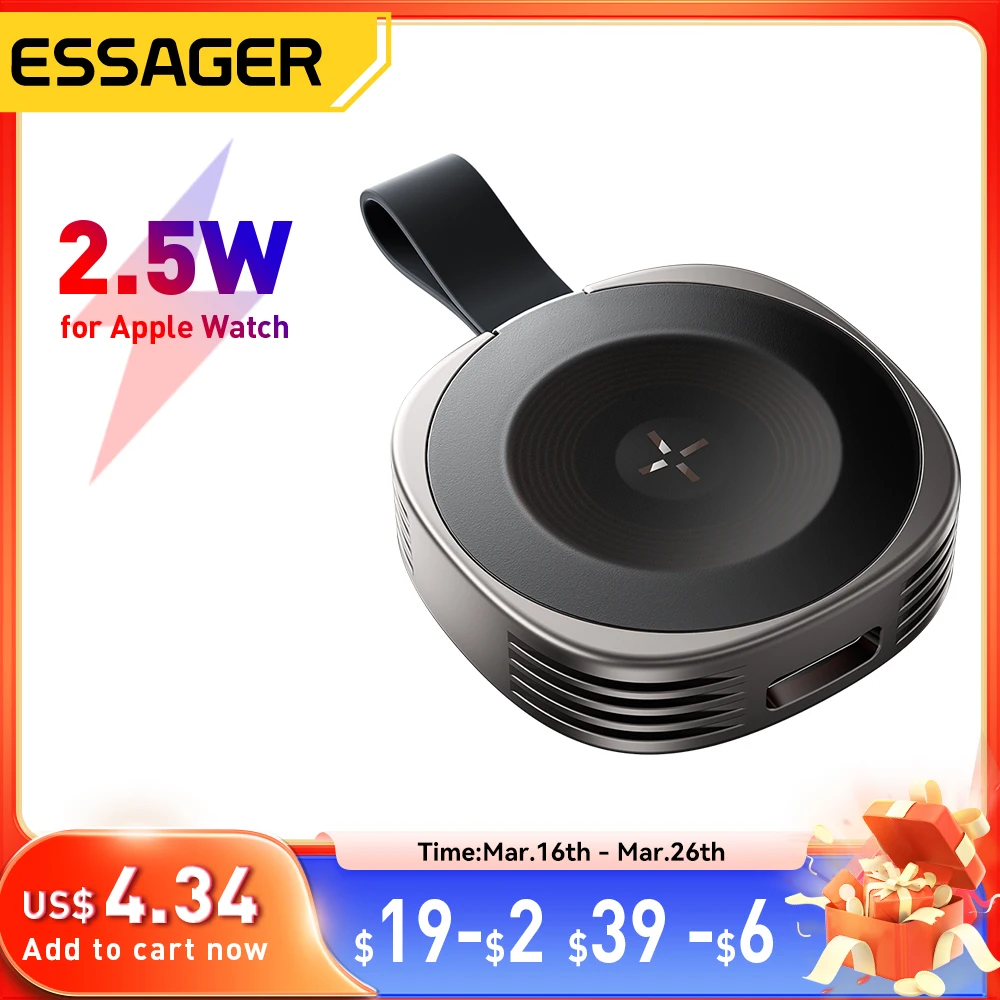 Essager Magnetic Wireless Charger for Apple Watch 8 7 6 5 4 3 2 SE Portable USB Type C Magnetic Fast Charger for iWatch Ultra