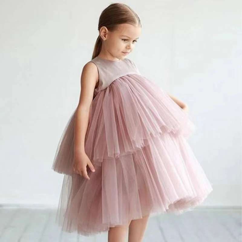 Fashion Girl White Princess Dress Tulle Puff Sleeve Wedding Party Kids Dresses for Girls Birthday Child Clothes Bridemaids Gown