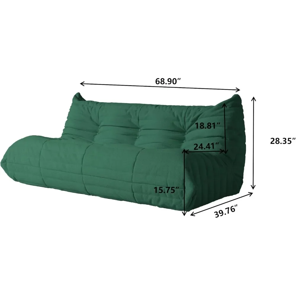 Lazy Floor Sofa, 89 Inch Soft Teddy Velvet 3-seater Minimalist Sofa, Tatami Sofa, Fireplace Chair (3-seater, Green) Furniture