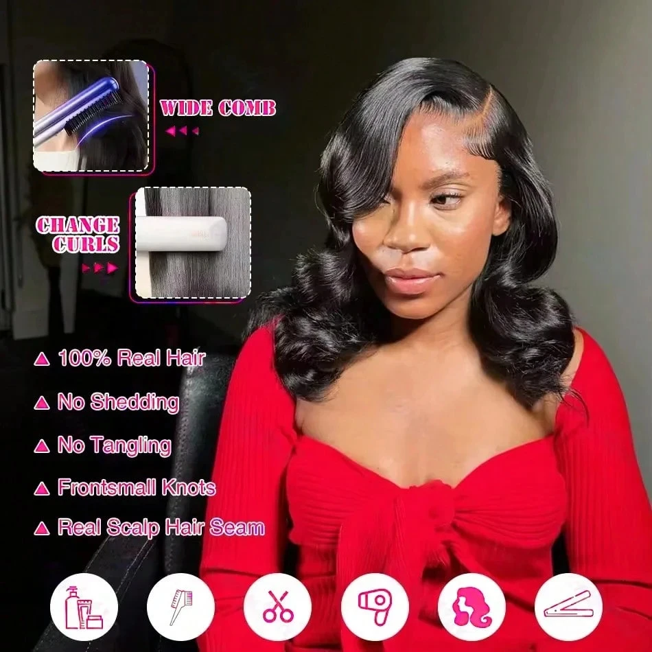 Peruca curta bob 13x6 hd peruca frontal do laço onda do corpo peruca de cabelo humano 13x4 laço frontal peruca brasileira humana para mulher 250% densidade