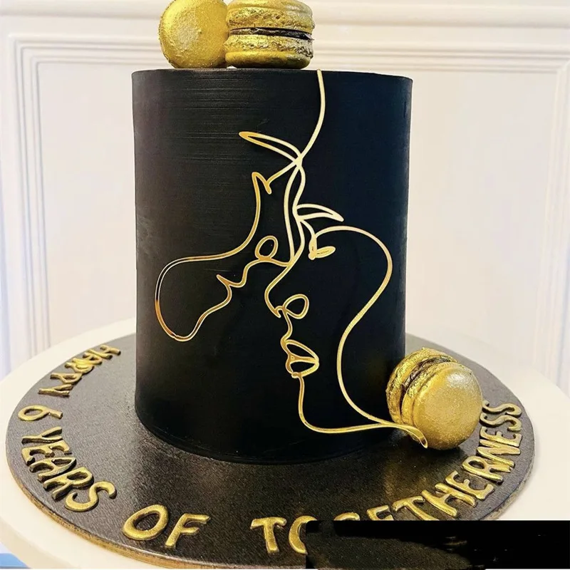 2023 Porträt Alles Gute zum Geburtstag Kuchen Topper Gold Schwarz Abstrakte Kunst Acryl Jungen Mädchen Party Kuchen Topper Mädchen Dessert Dekoration – Detail 25