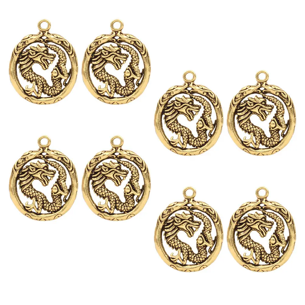 

8Pcs Brass Dragon Pendant Charm Vintage Style Hanging Hole for Necklace Making DIY Jewelry Craft Decoration Dragon Pendant Charm