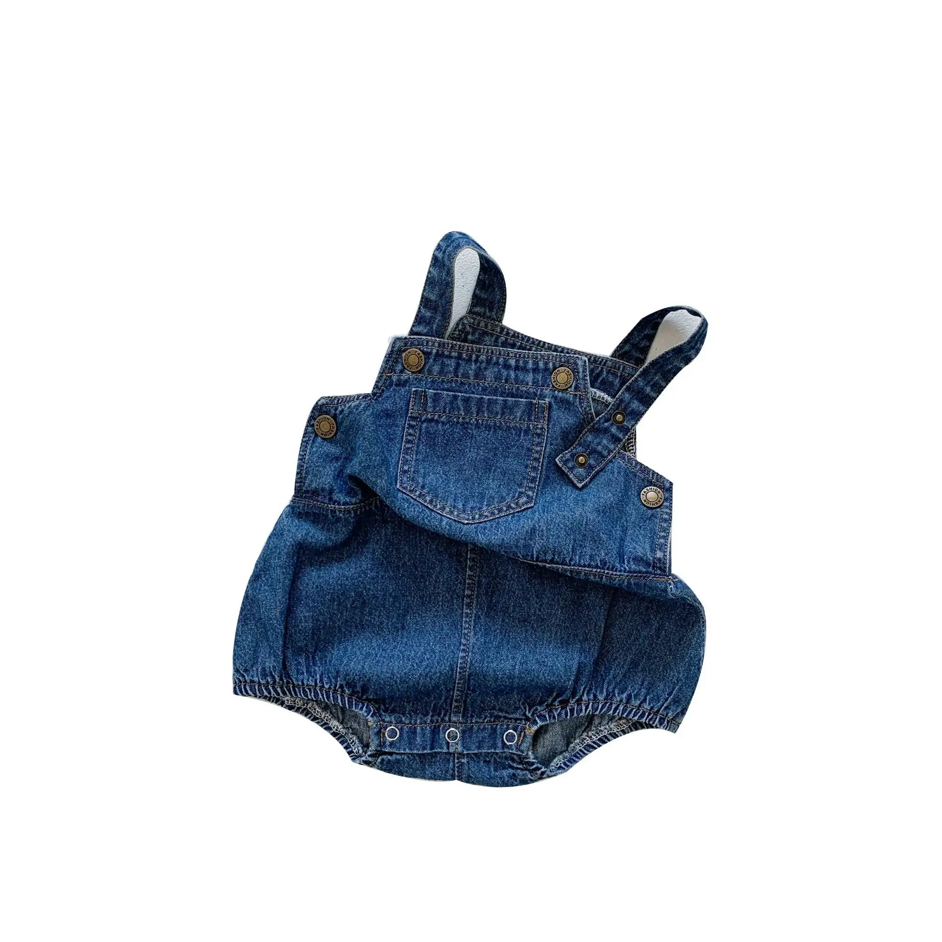 2023 novo no verão infantil recém-nascido meninas meninos sem mangas sólido denim macacão outwear crianças macacões do bebê de algodão bodysuits