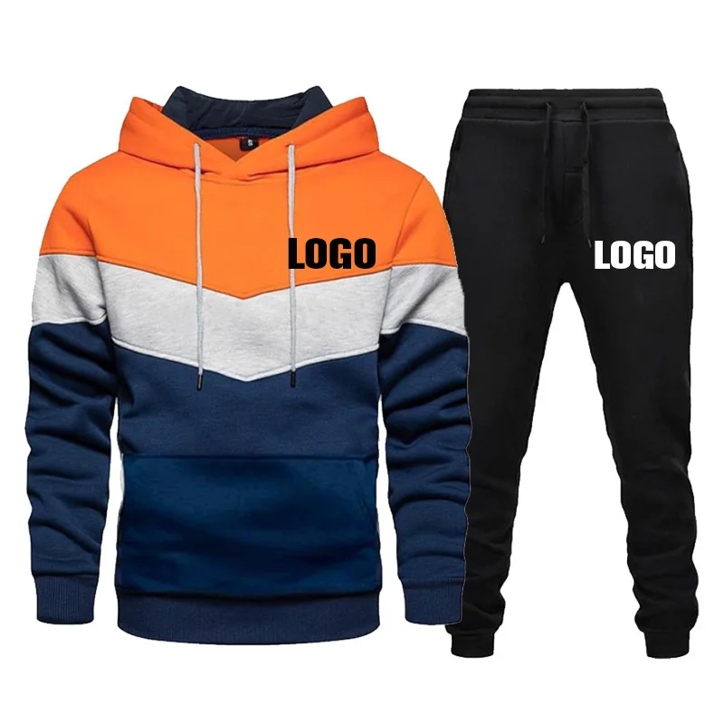 Custom Logo Men's Tracksuits Color Stitching Hoodie and Pants Two Piece Set Casual Sportswear Autumn Winter Men Jogging Suits