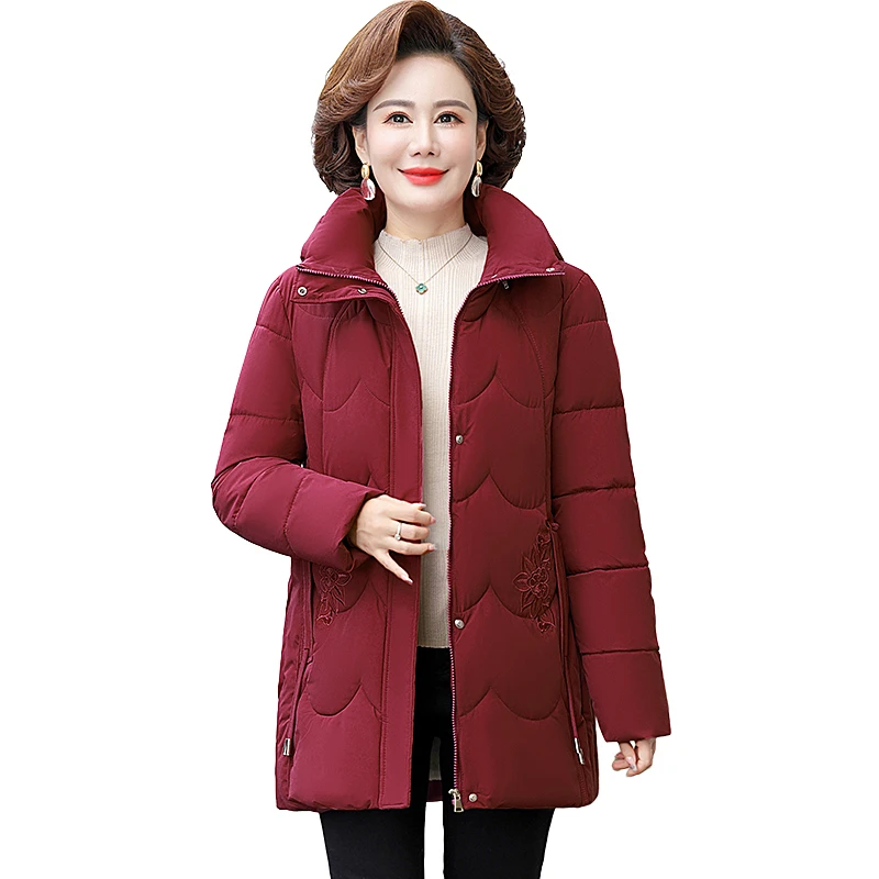 New Elegant Slim Mother Women\'s Winter Hood Warm Parkas New Female fleece thickening mid length Jacket