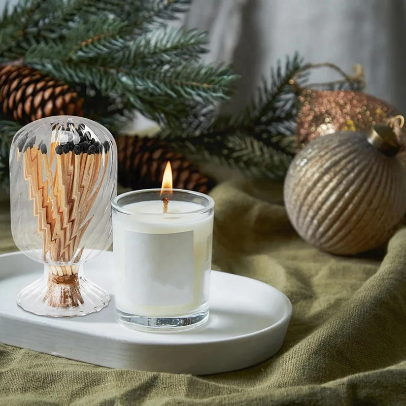 

【A45D】2 Set Helix Shaped Match Holder, Glass Matches Cloche for 4 Inch, Upside Down Match Holder Jar , Not Include Matches