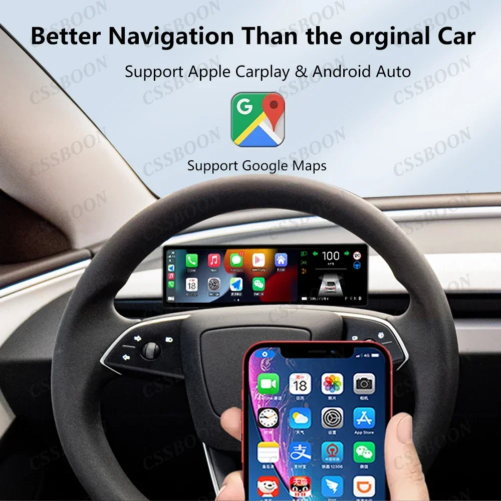 CSSBOON 8.8 Inch Wireless Carplay Dashboard Screen For Tesla Model 3 & Y Support Wireless Carplay Handle Cover Type Free Camera