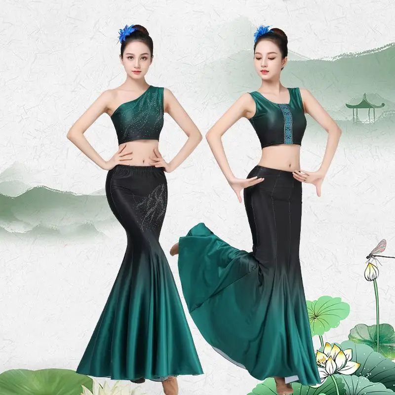 Updated Dai Ethnic Dance Performance Dancing Skirts Dancer Dress Set Costumes Two Sets Folk Style Dress Peacock Dance Costume