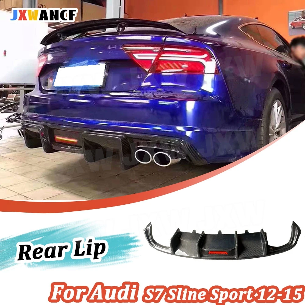 

JXWANCF Carbon Fiber FRP Rear Lip Diffuser Spoiler With Brake Light For Audi S7 Sline Sport 2012-2015 Car Bumper Protector