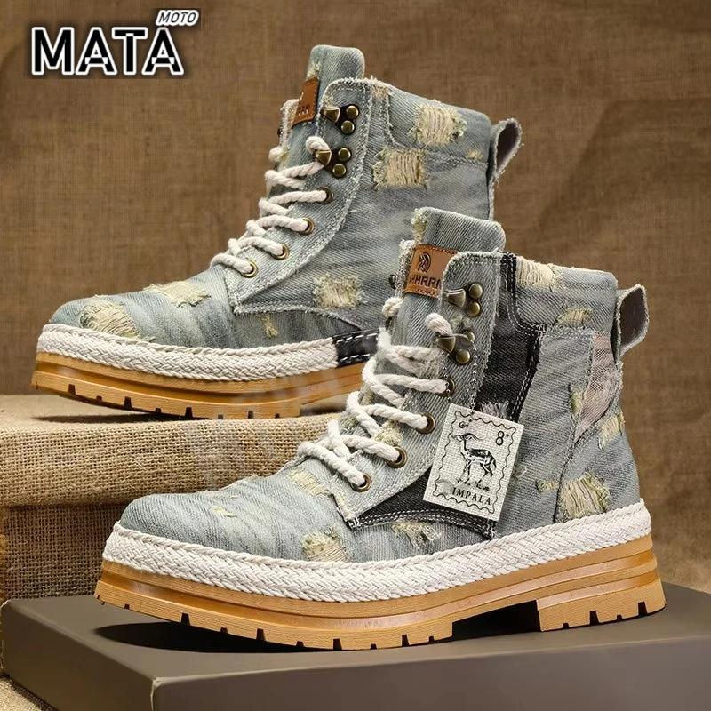 

Motorcycle Riding Shoes Casual Commuter Boots Protective Fall Resistant Wear Boots Four Seasons Riding Shoes Denim Casual Shoes