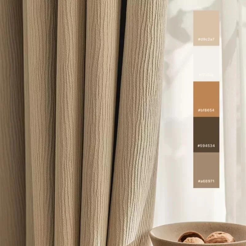 

Japanese-style thickened striped press Chenille full blackout curtain fabric living room bedroom floor curtain gauze