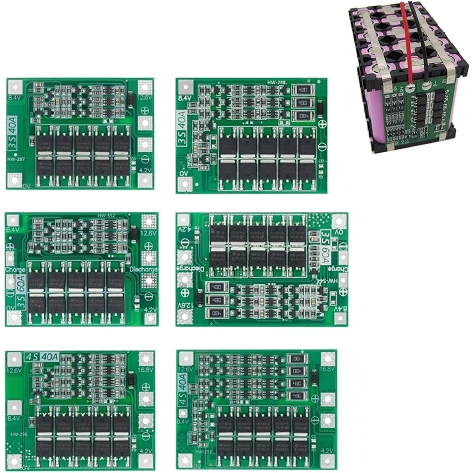 3pcs 3S 4S 40A 60A Li-ion Lithium Battery Charger Protection Board 18650 BMS for Motor 11.1V 12.6V/14.8V 16.8V Enhance Balance